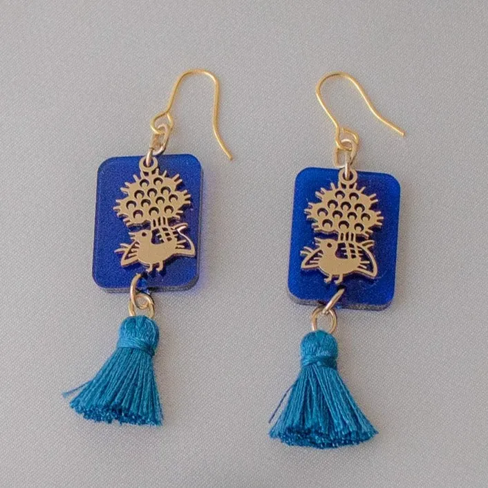 1-bamboos tile&tassel  earrings