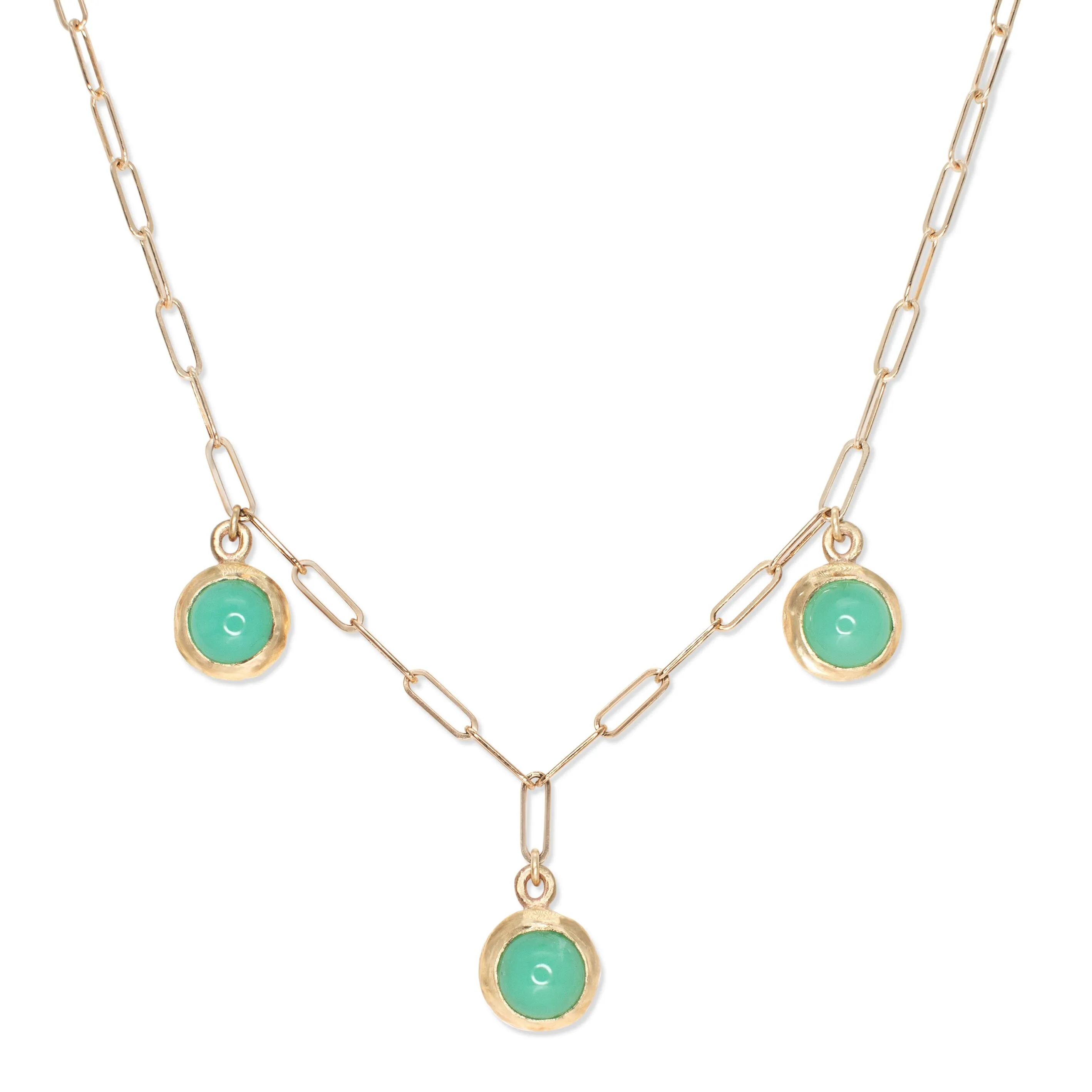 10K Semi-Precious Three Stone Drop Necklace in Chrysoprase