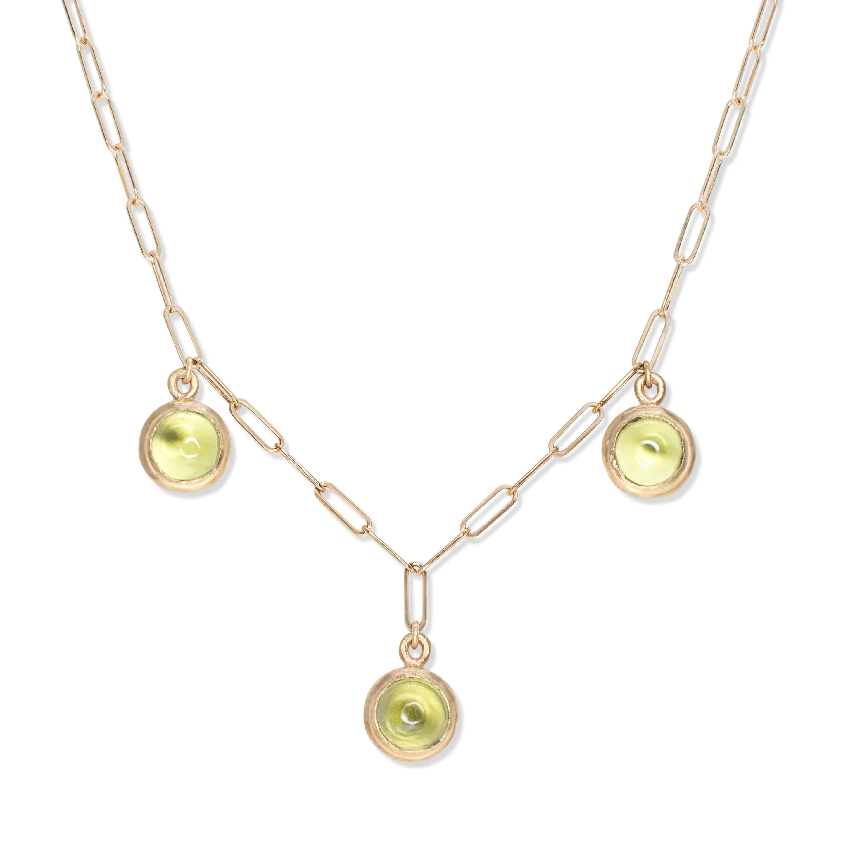 10K Semi-Precious Three Stone Drop Necklace in Peridot