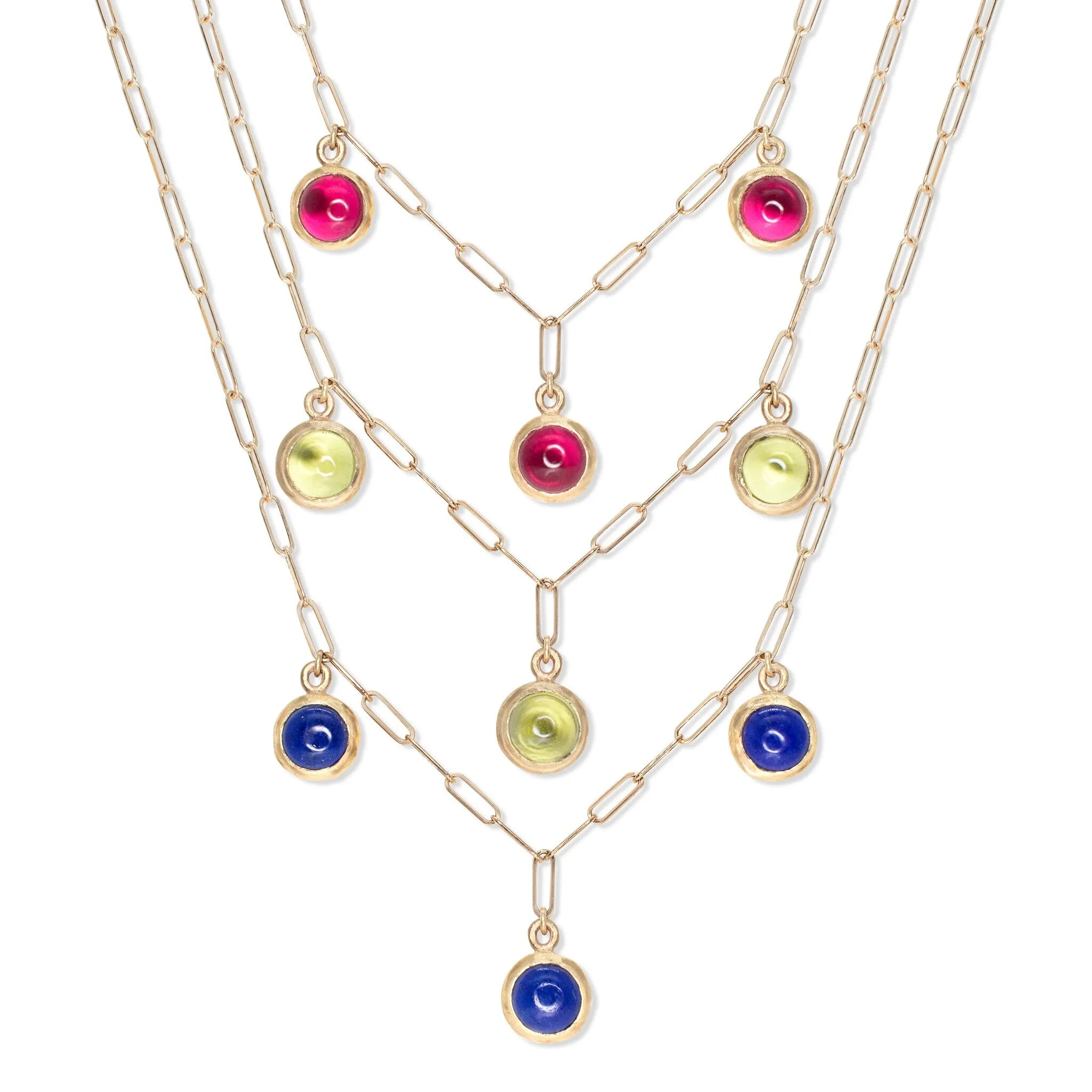 10K Semi-Precious Three Stone Drop Necklace in Pink Sapphire