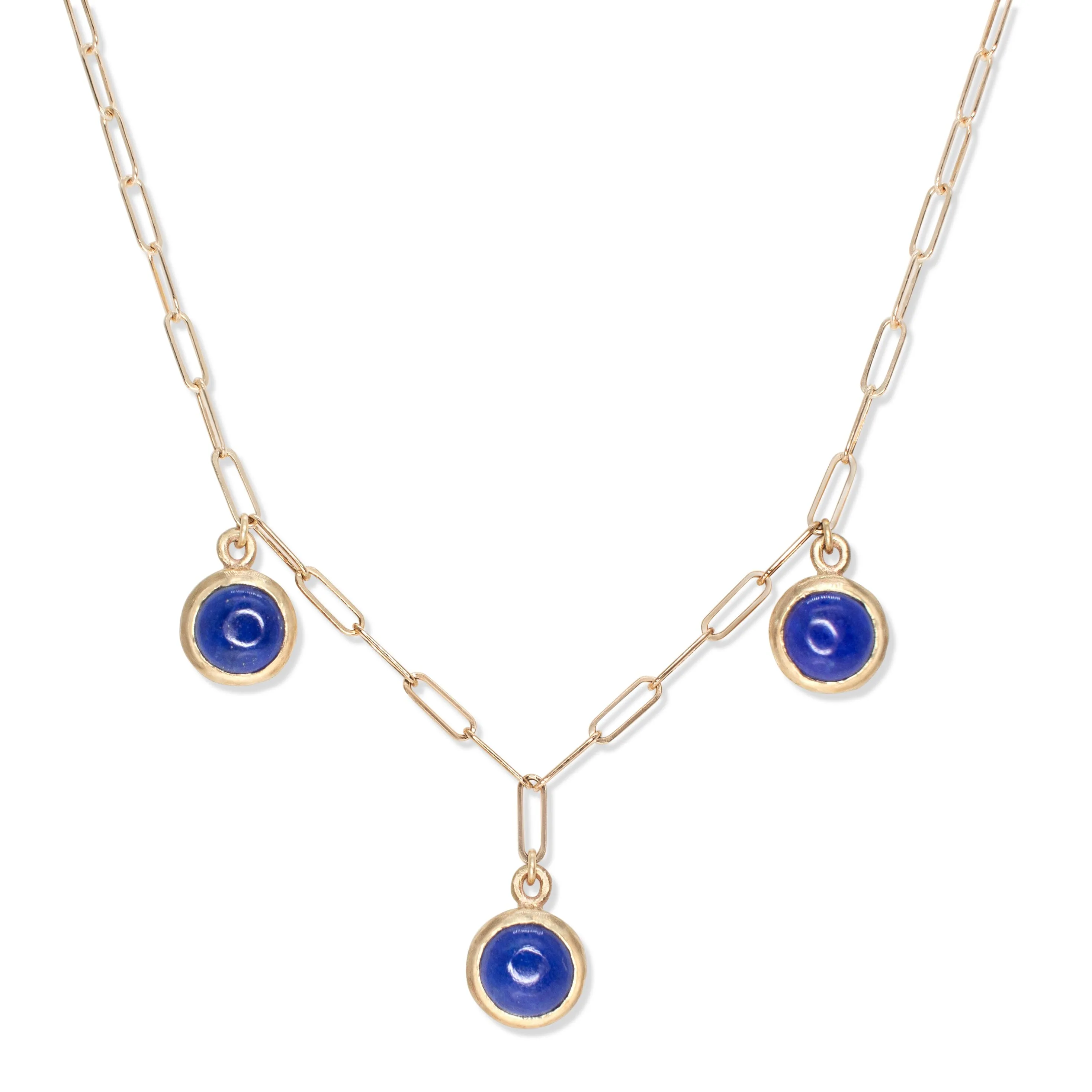 10K Semi-Precious Three Stone Drop Necklace Lapis