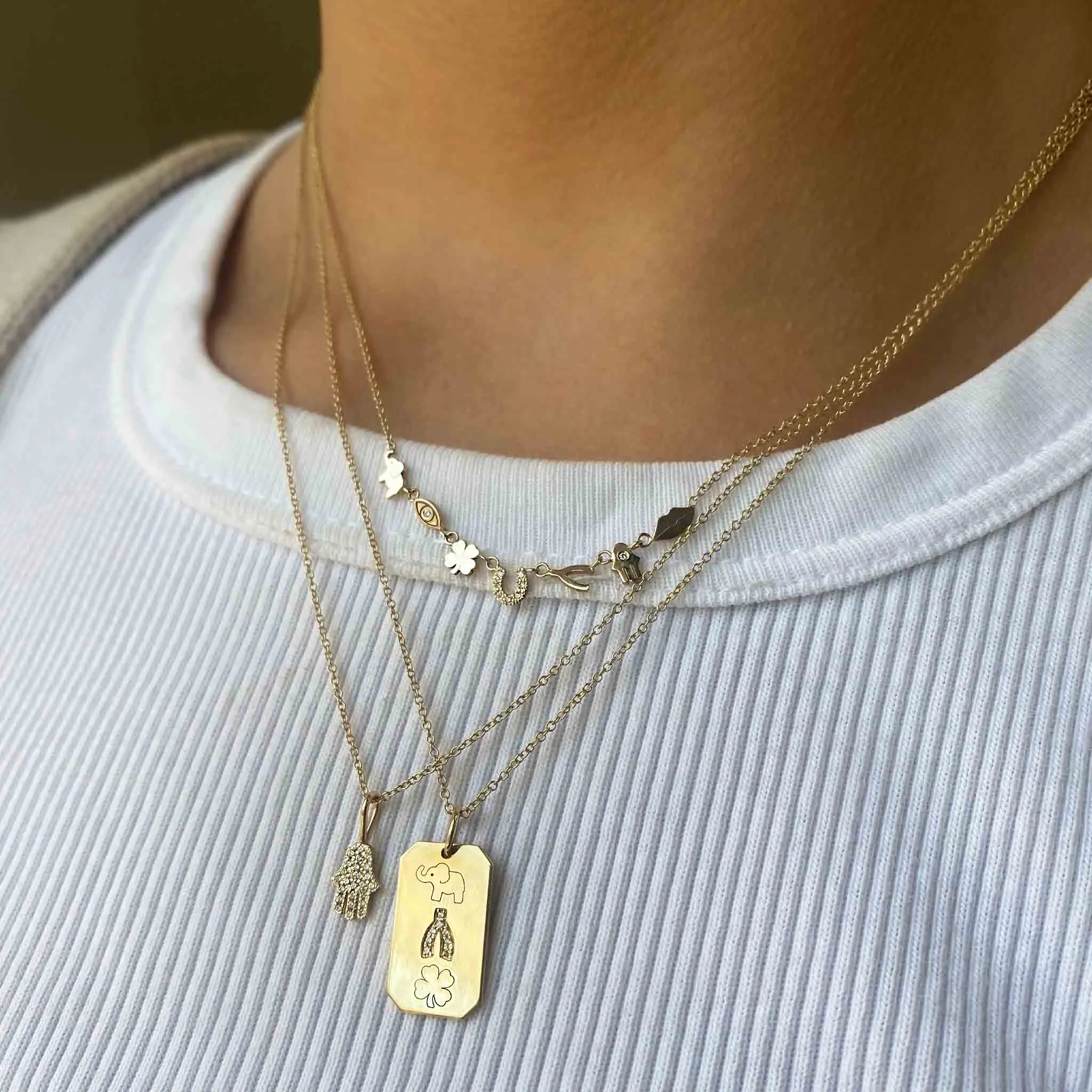 14k Lucky Medium Square Edge Dog Tag Necklace