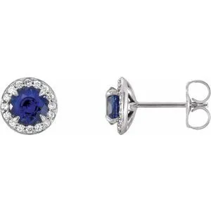 14K White 3.5 mm Natural Blue Zircon & 1/8 CTW Natural Diamond Earrings