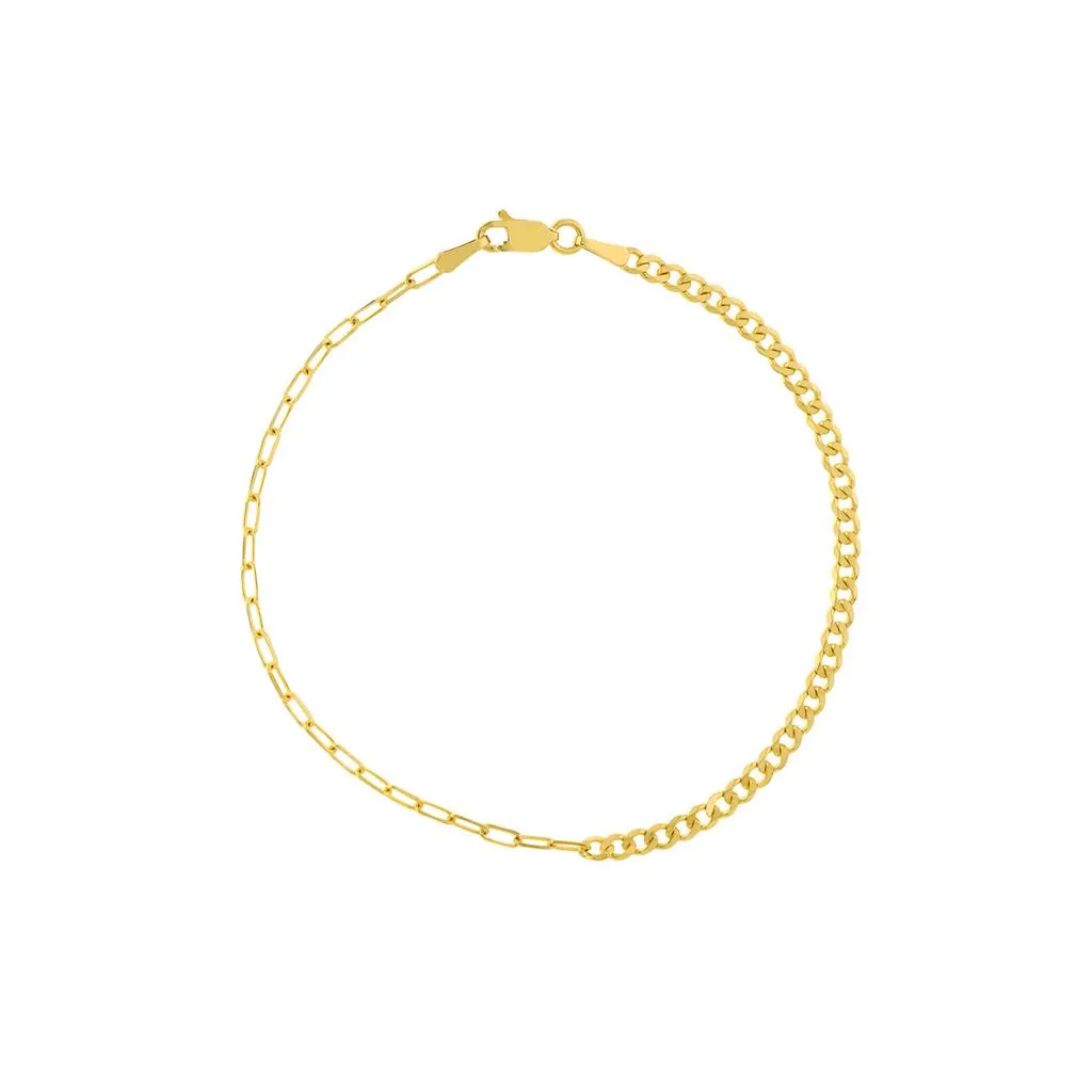 14K Yellow Gold 1.95mm 50/50 Curb   Paperclip Bracelet