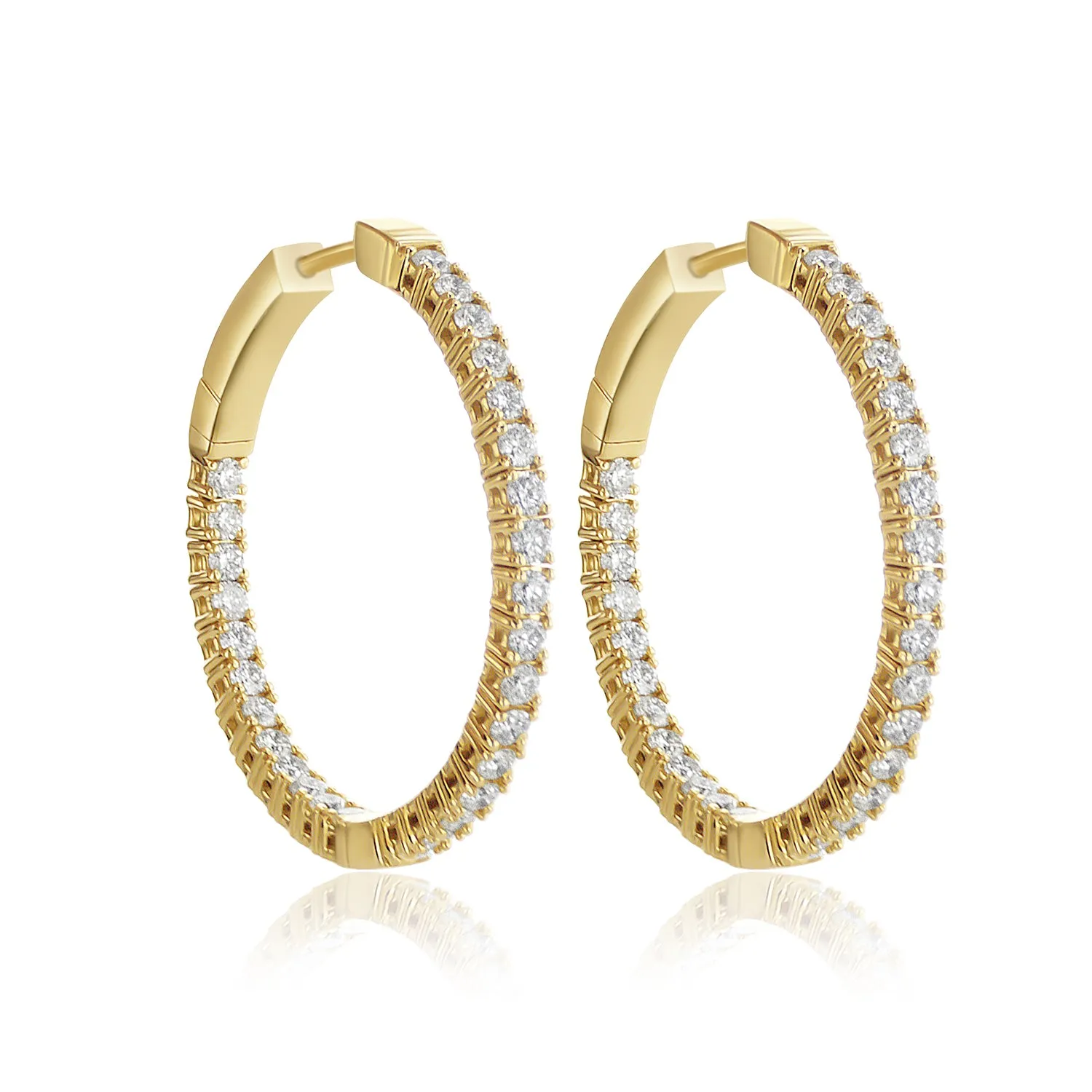 1.50 Cttw Round Diamond Inside out Hoops set in 14k Yellow Gold