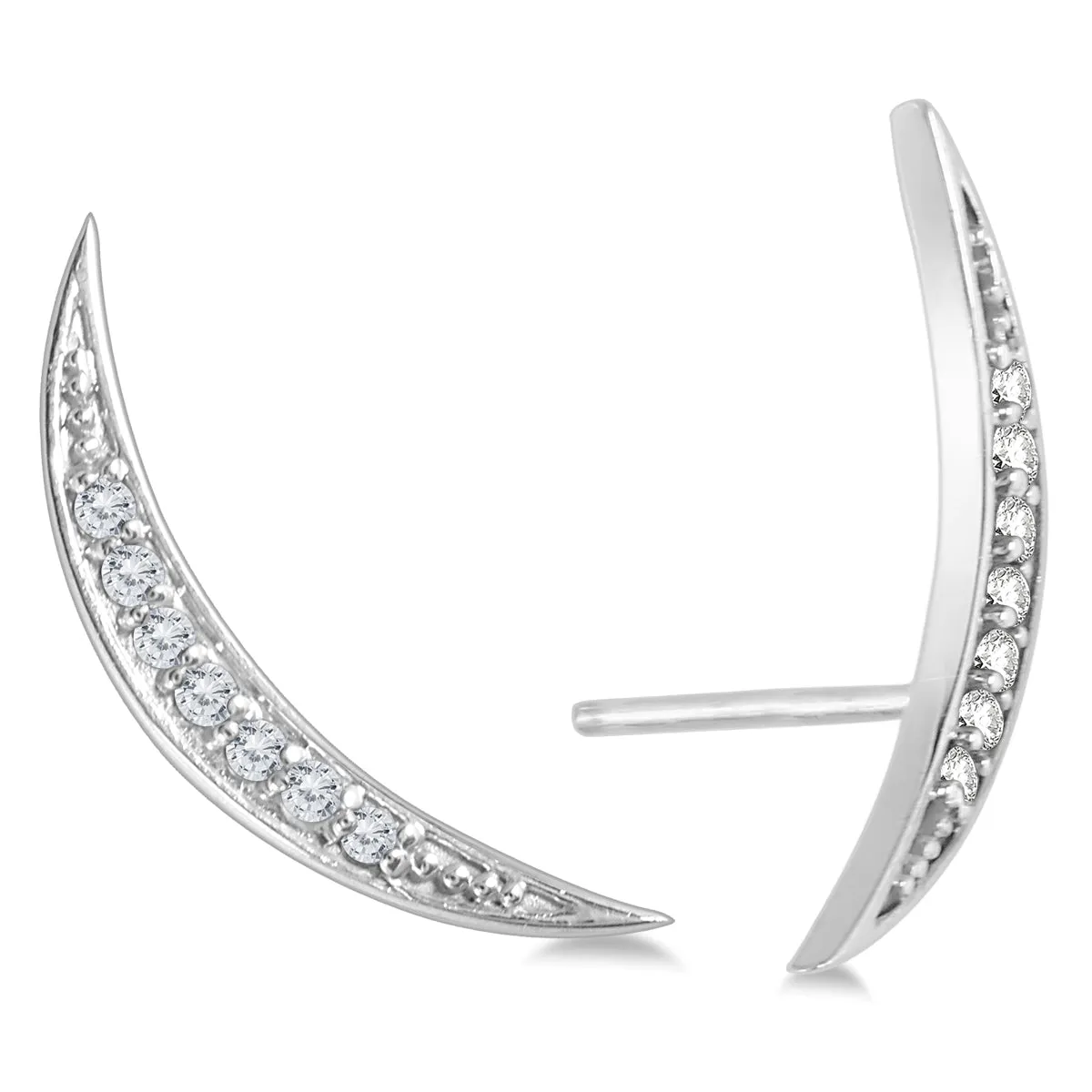 1/8 Ctw Genuine Diamond Moon Climber Earrings In 14K White Gold