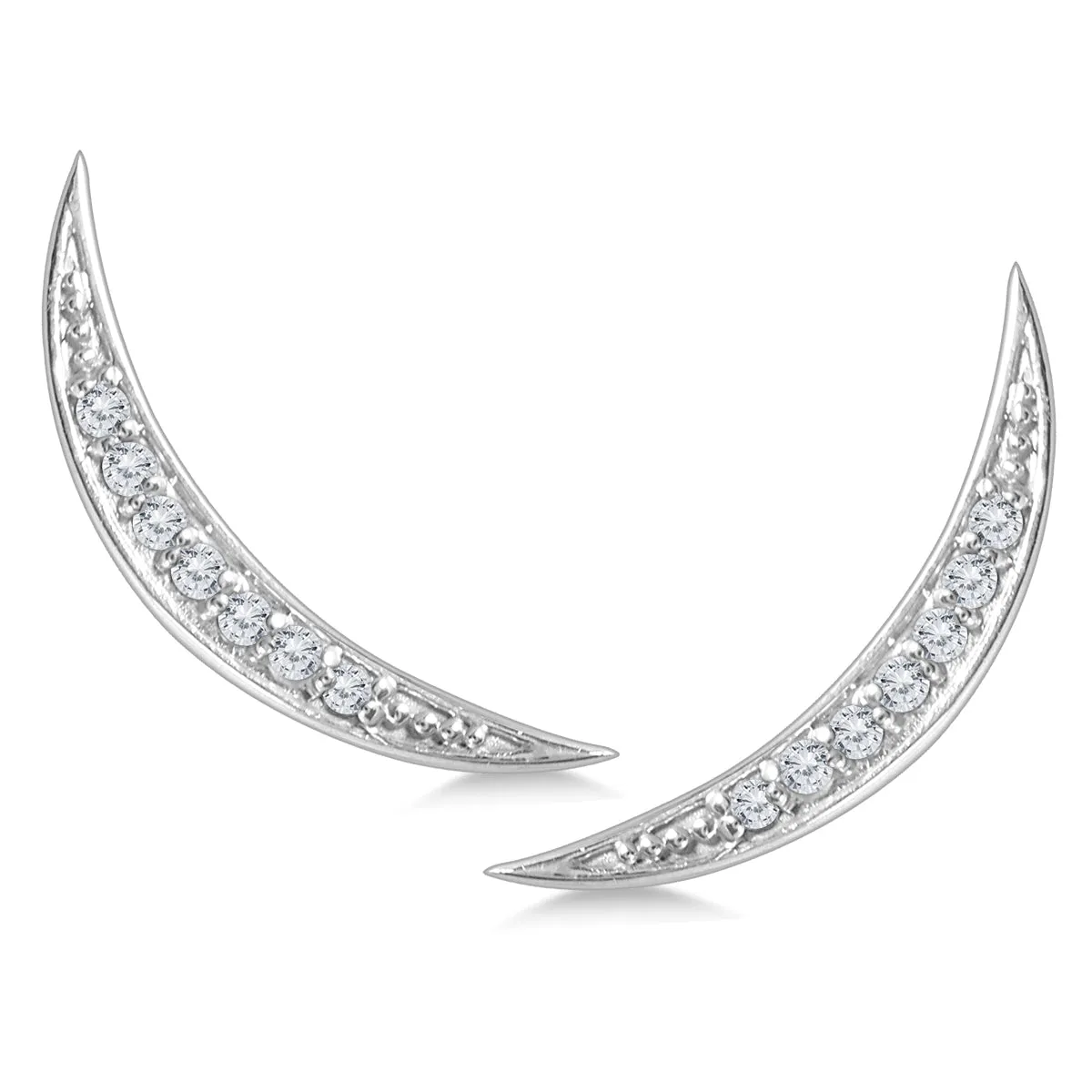 1/8 Ctw Genuine Diamond Moon Climber Earrings In 14K White Gold