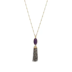 18k Gold Amethyst & Labradorite Tassel Necklace