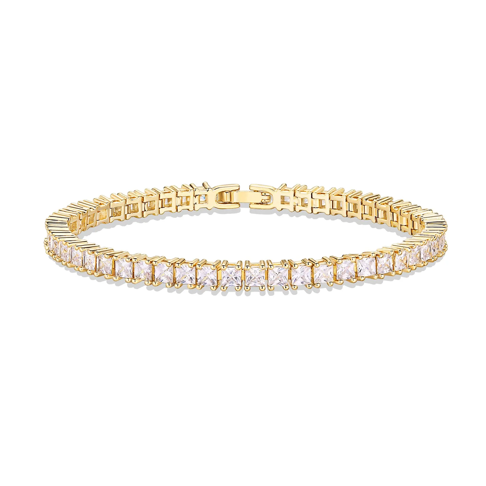 18K Gold Cz Princess-cut Eternity Tennis Bracelet