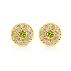 18K Gold, Peridot and Diamond Pave Braided Round SW Earrings