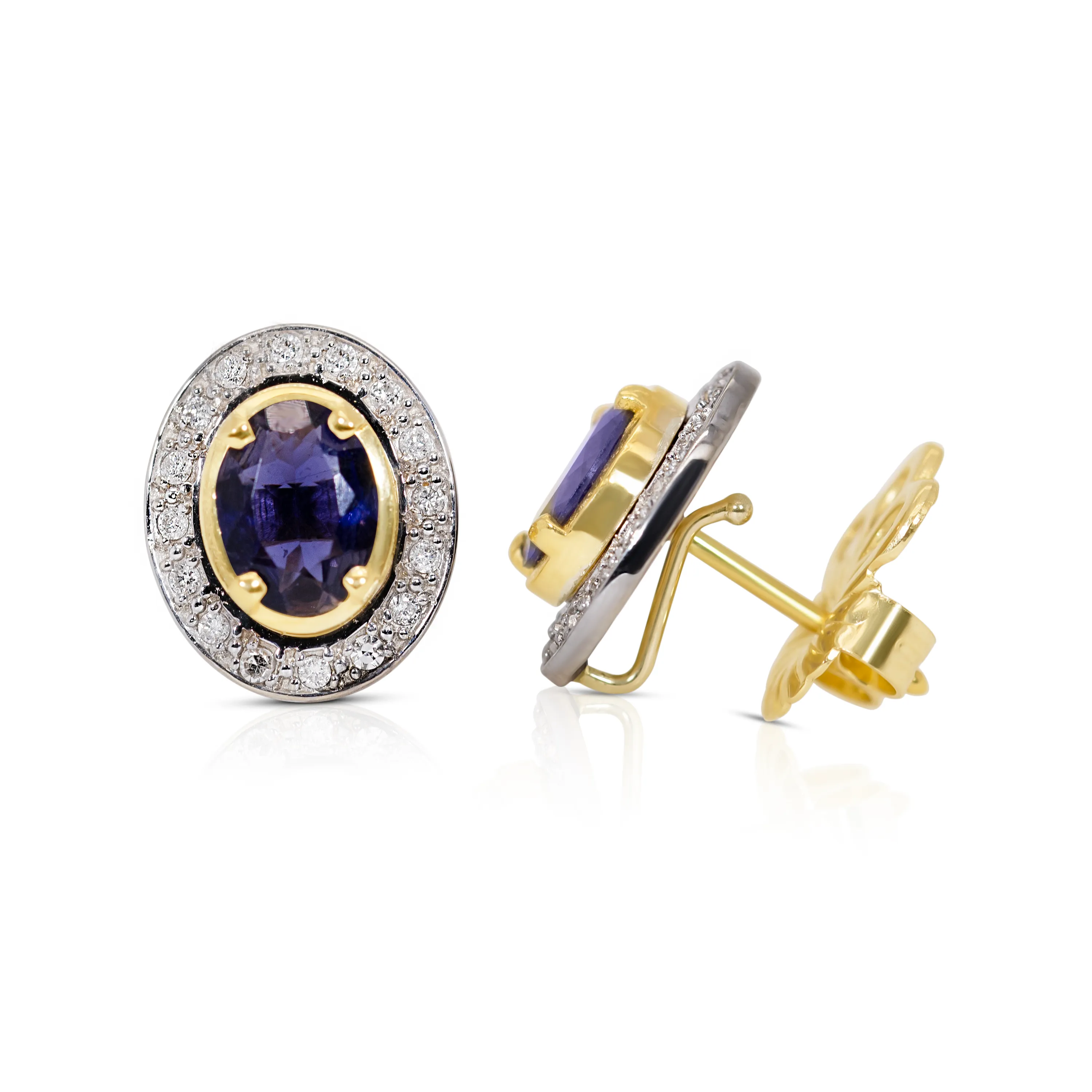 18K Gold, Tanzanite and Diamond Pave Oval SW Earrings