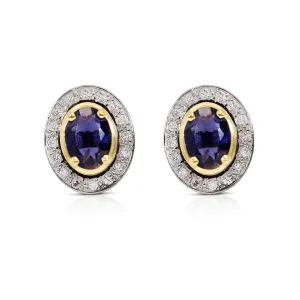 18K Gold, Tanzanite and Diamond Pave Oval SW Earrings