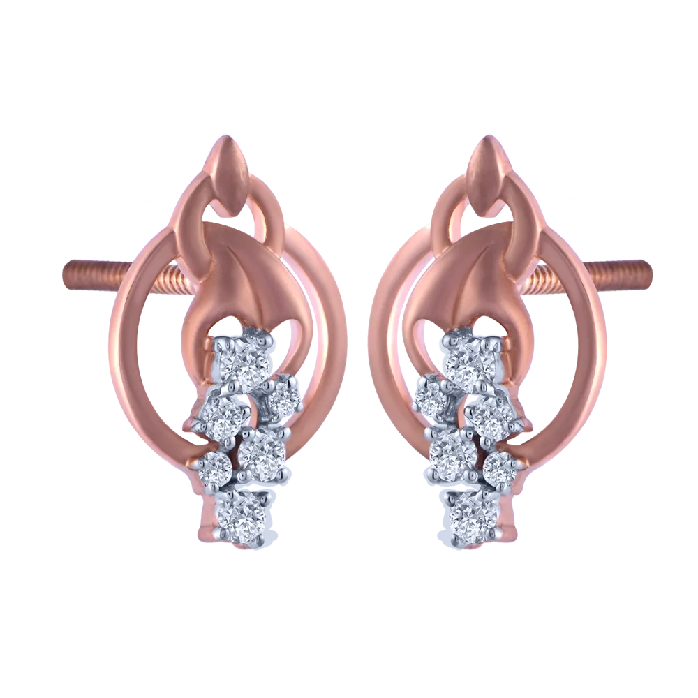 18k Unique Yellow Gold Diamond Stud Earrings