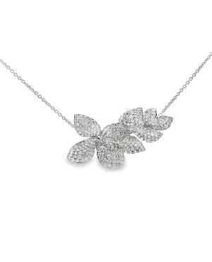 18K White Gold Organic Flower Diamond Necklace