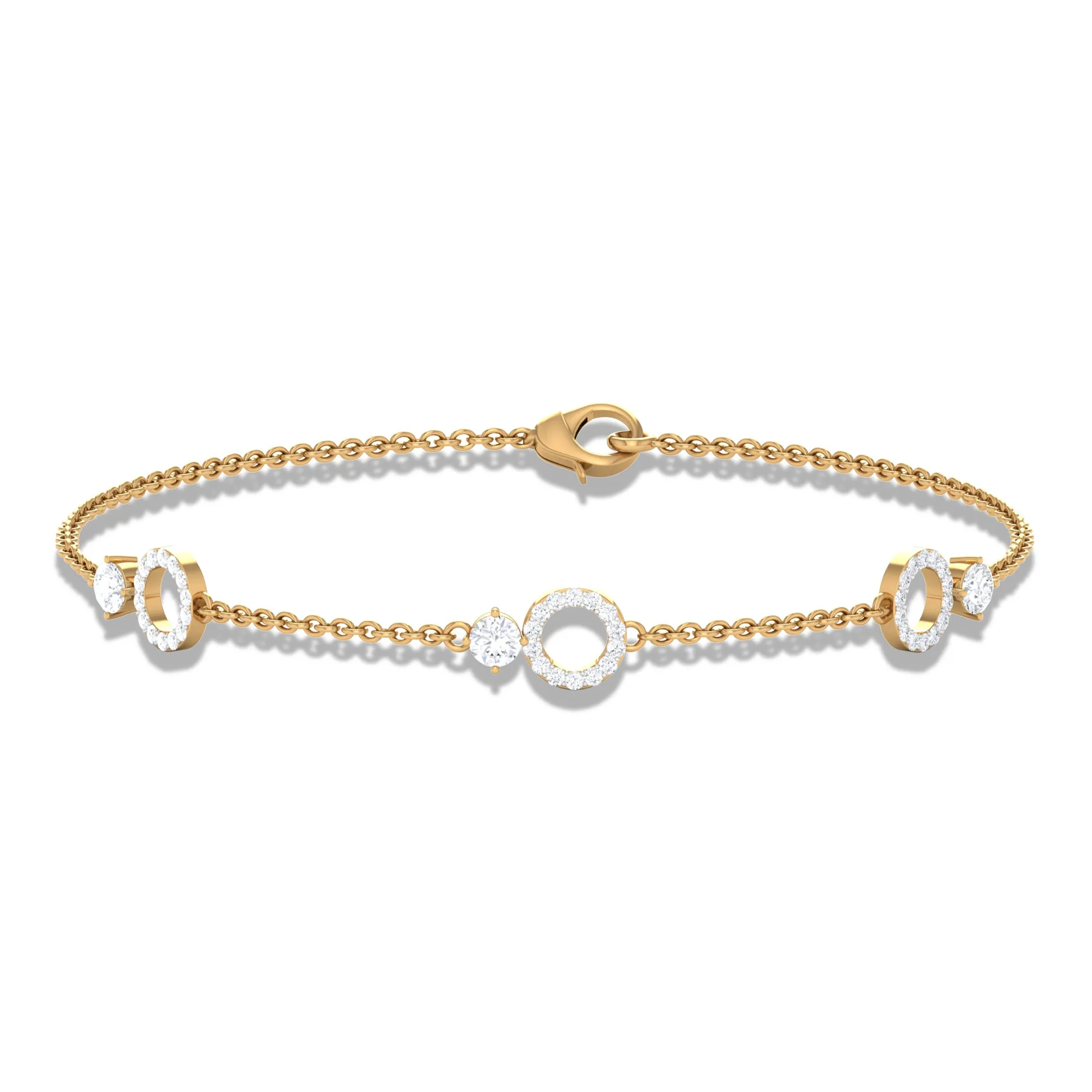 3/4 CT Round Zircon Minimal Station Chain Bracelet in Gold