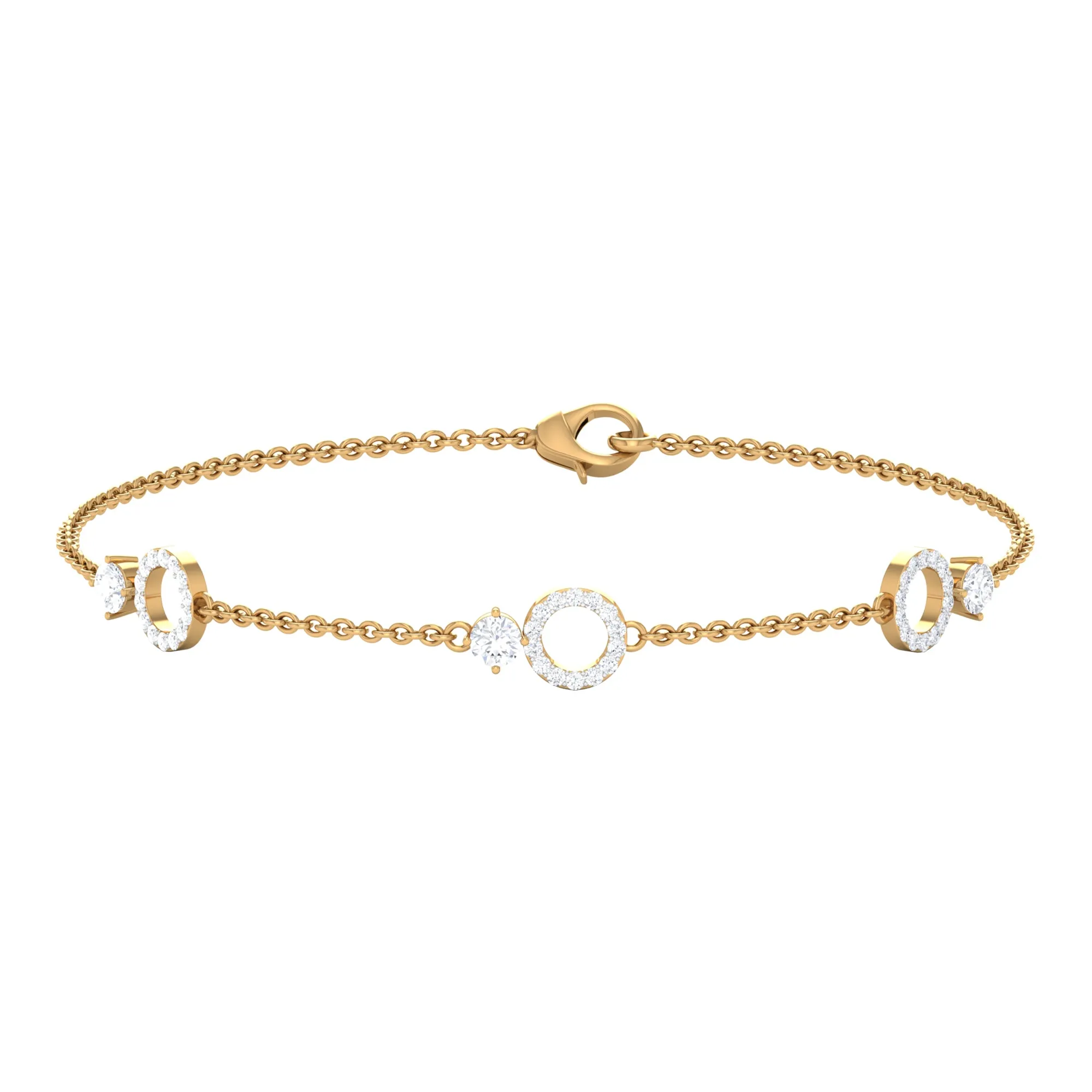 3/4 CT Round Zircon Minimal Station Chain Bracelet in Gold