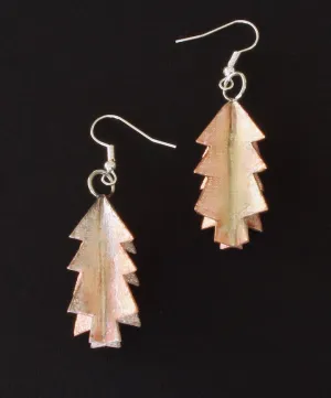 3D Sterling Silver-Dusted Copper Christmas Tree Earrings with Sterling Silver Earring Wires