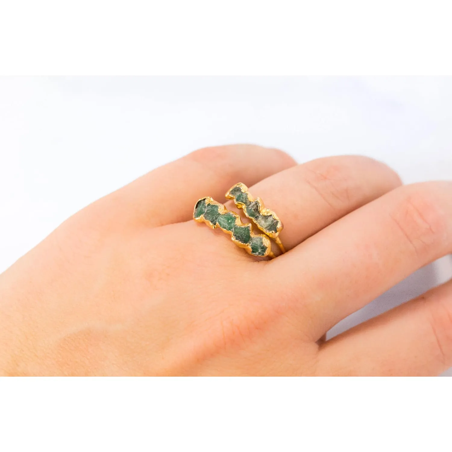 5 Stone Raw Emerald Ring in Rose Gold