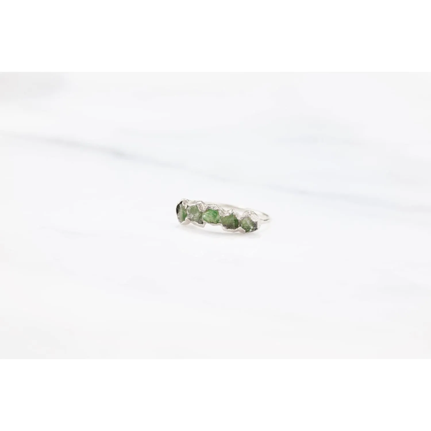 5 Stone Raw Emerald Ring in Sterling Silver