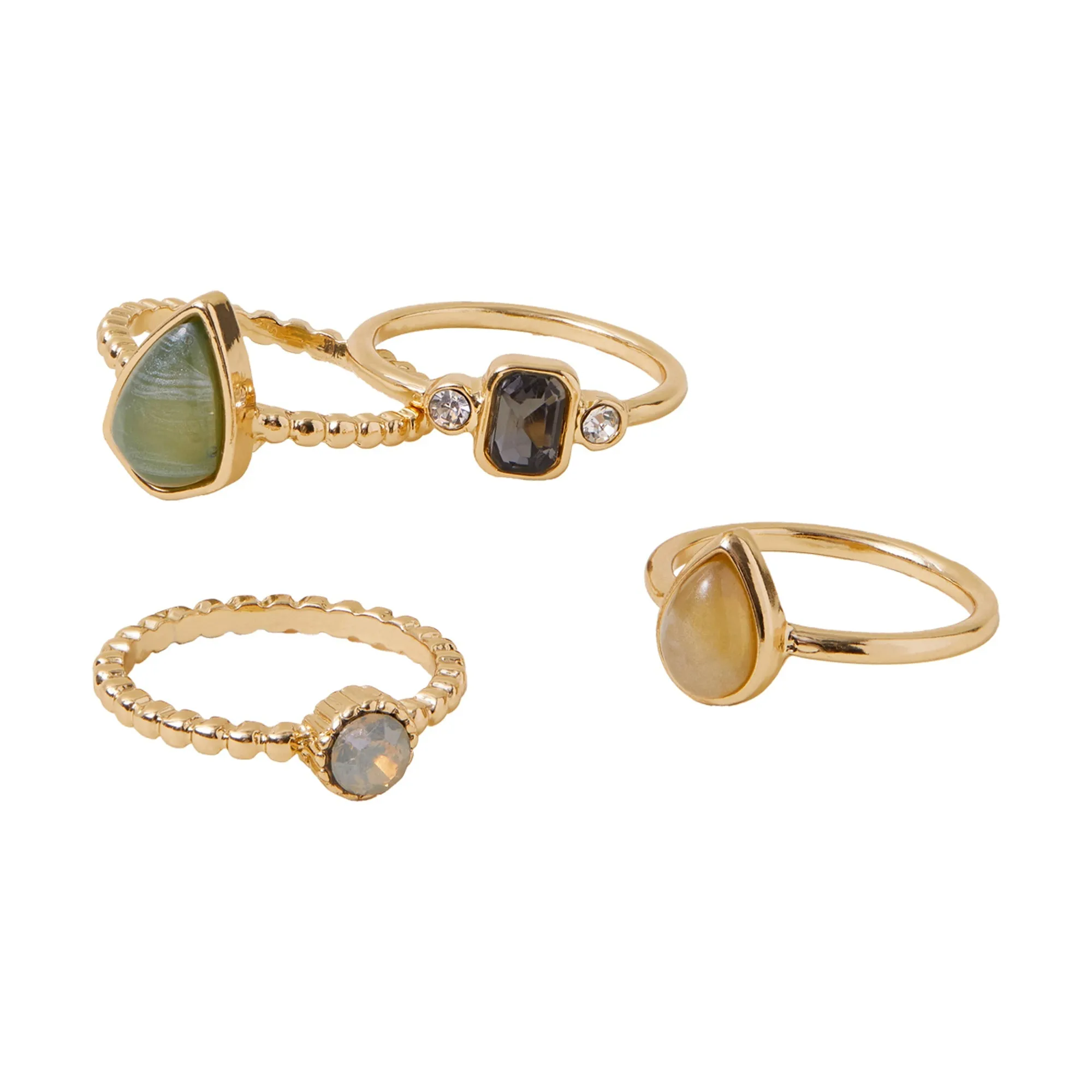 Accessorize London Women Multi Mixed Stone Rings Set of 4-Large