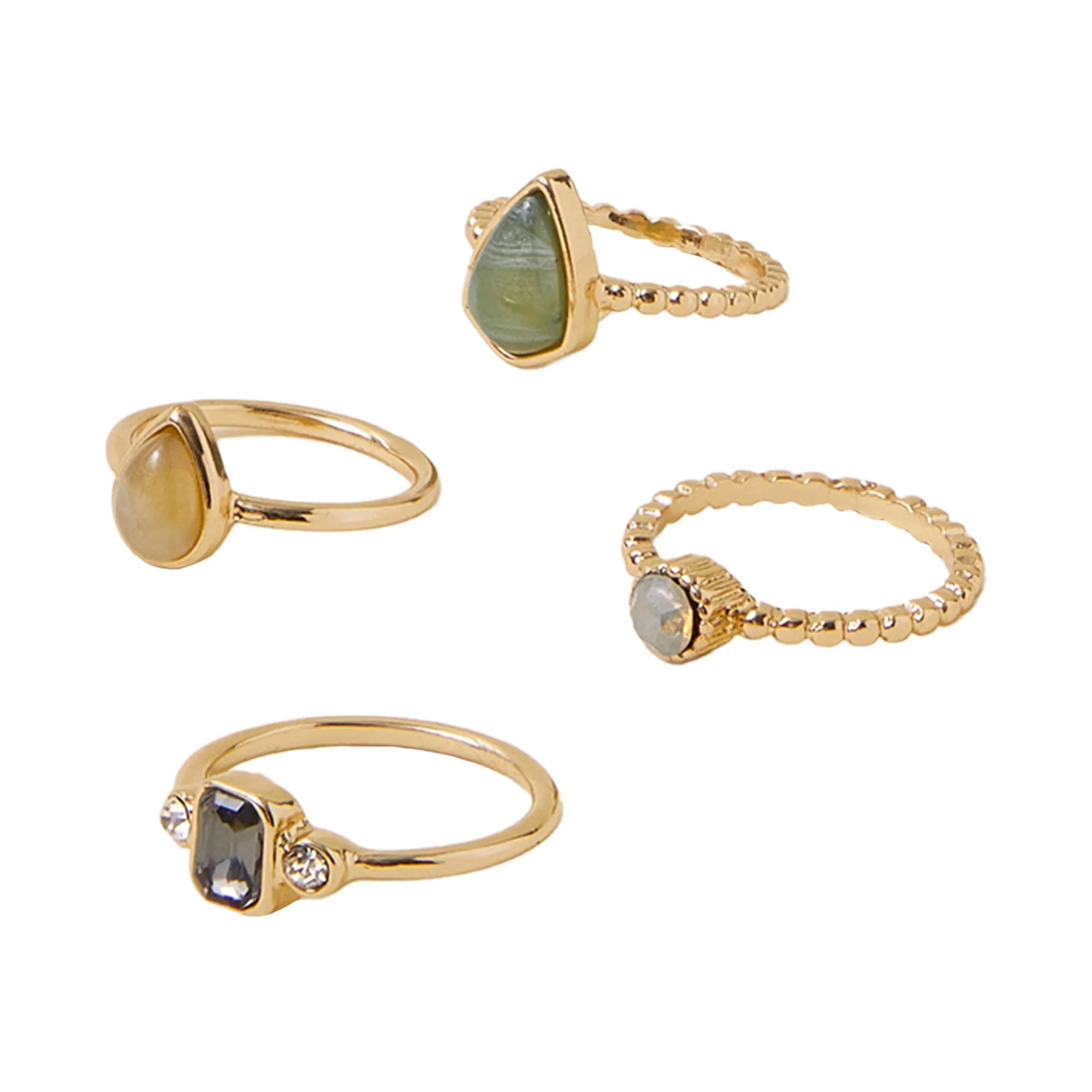 Accessorize London Women Multi Mixed Stone Rings Set of 4-Large