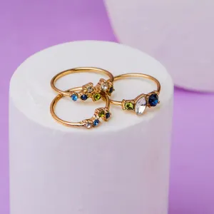 Accessorize London Women's Country Retreat Set Of 3  Mixed Gems Rings Small