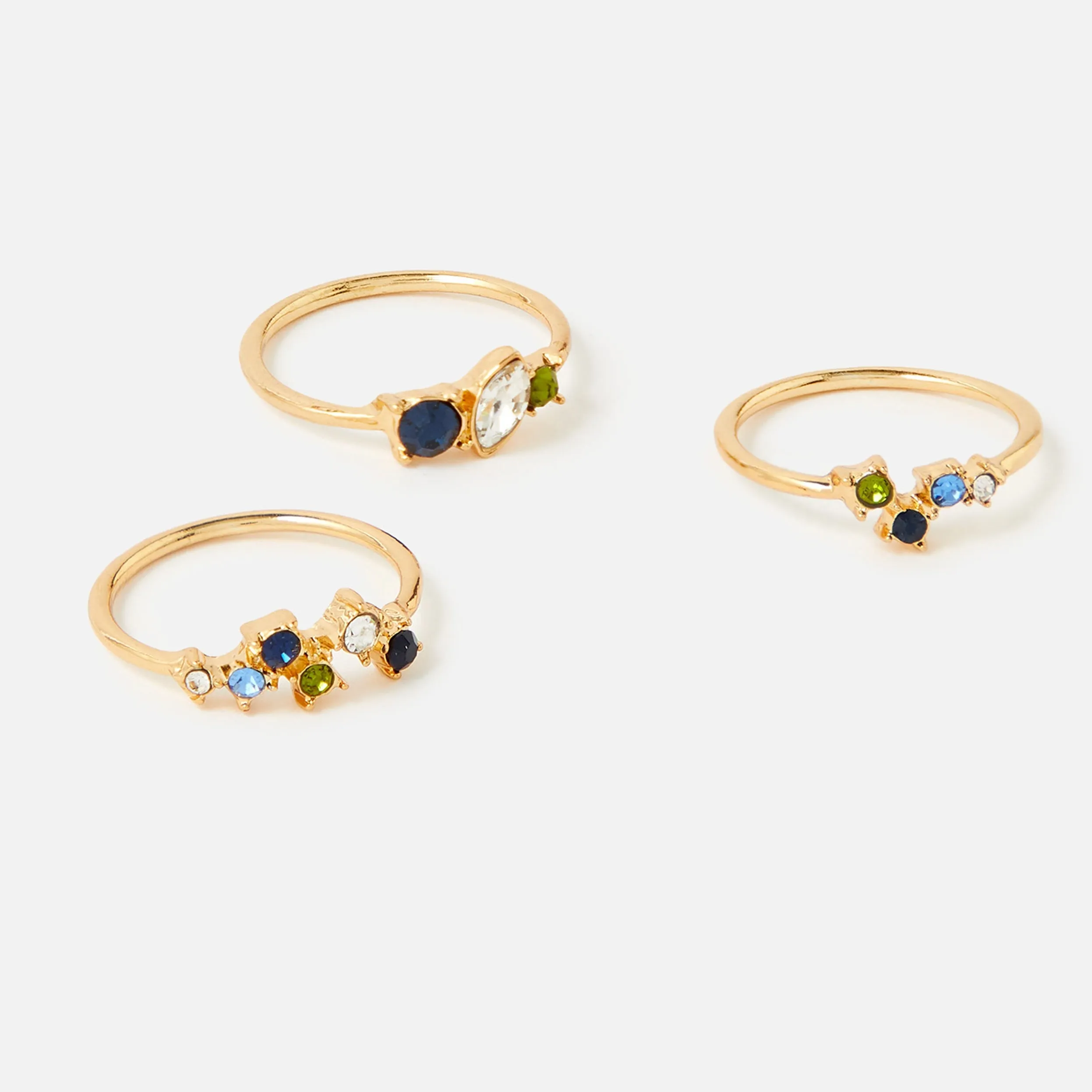 Accessorize London Women's Country Retreat Set Of 3  Mixed Gems Rings Small