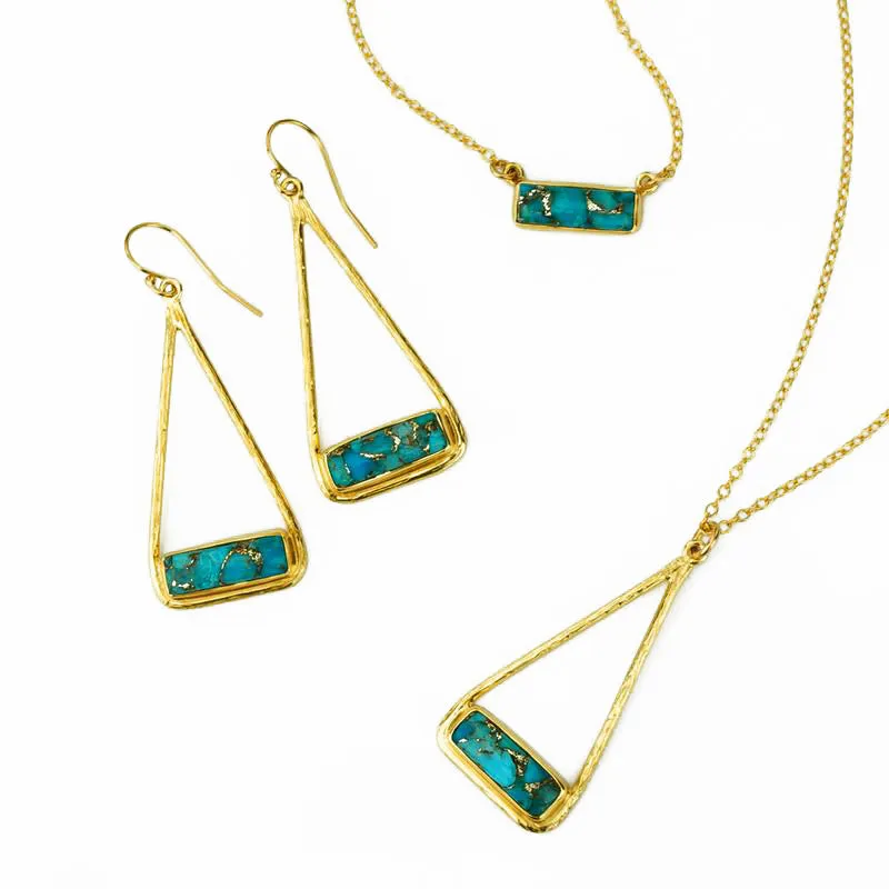 Adira Series: Copper Turquoise Triangle Bar Dangle Earrings