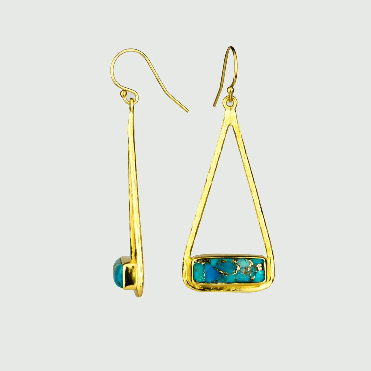 Adira Series: Copper Turquoise Triangle Bar Dangle Earrings