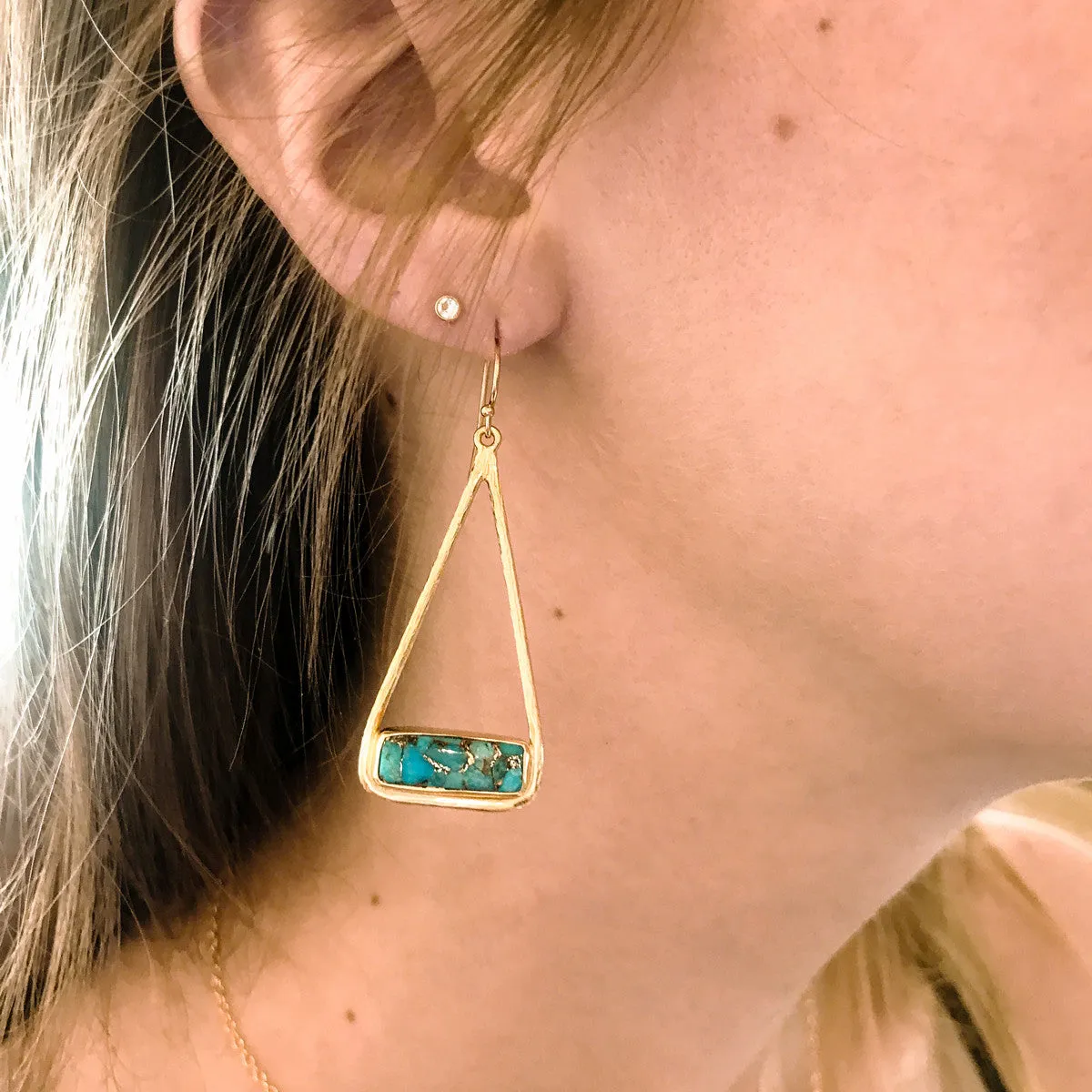 Adira Series: Copper Turquoise Triangle Bar Dangle Earrings