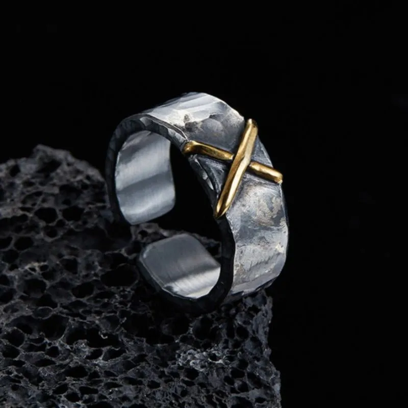 Artisan Crafted S999 Sterling Silver 'X' Ring for Men