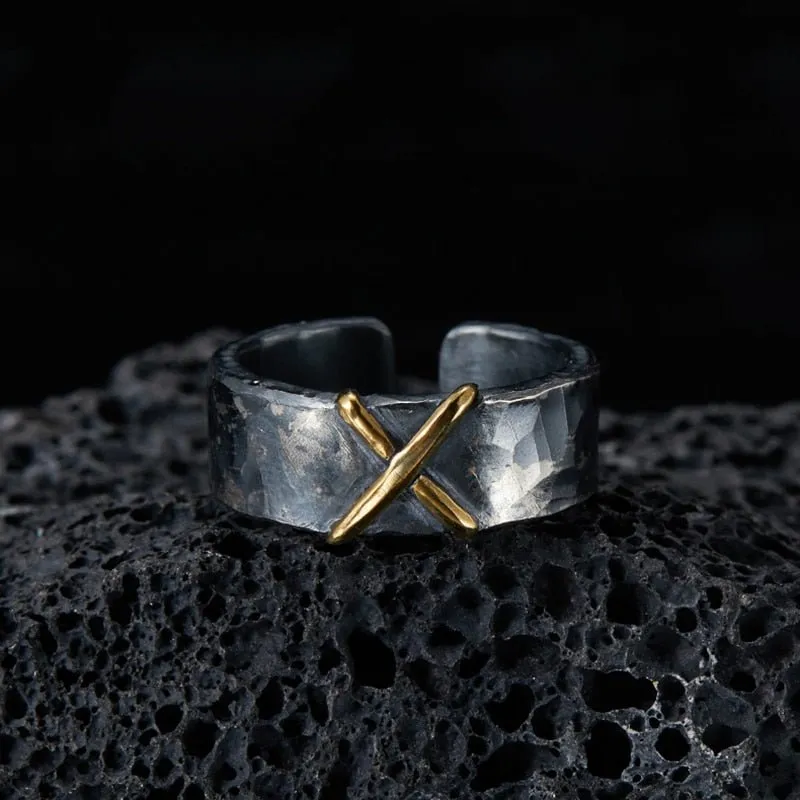 Artisan Crafted S999 Sterling Silver 'X' Ring for Men