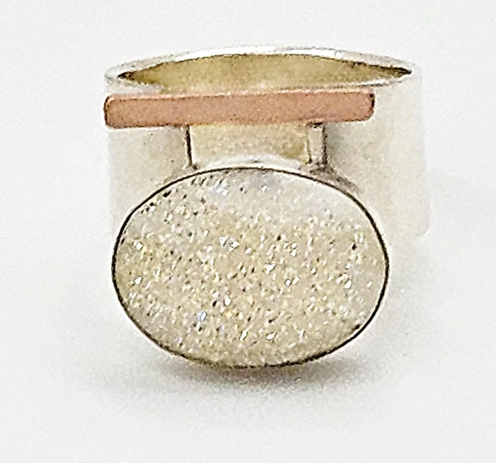 Artisan Made Sterling 14k Drusy Quartz Crystal Bold Modernist Cocktail Ring