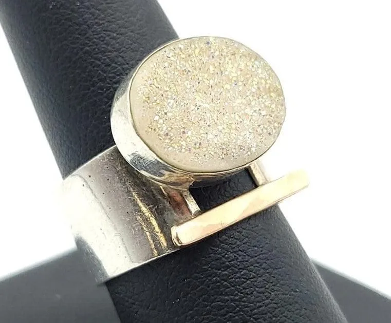 Artisan Made Sterling 14k Drusy Quartz Crystal Bold Modernist Cocktail Ring