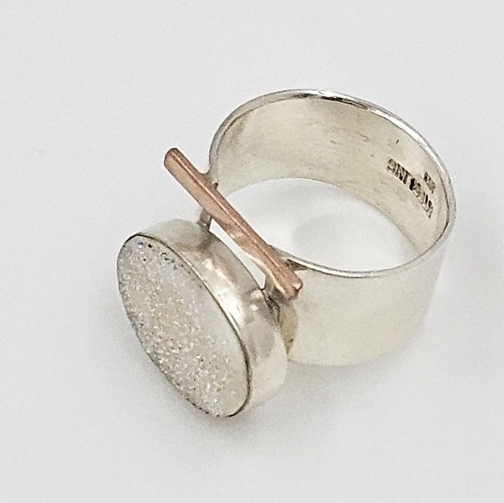 Artisan Made Sterling 14k Drusy Quartz Crystal Bold Modernist Cocktail Ring