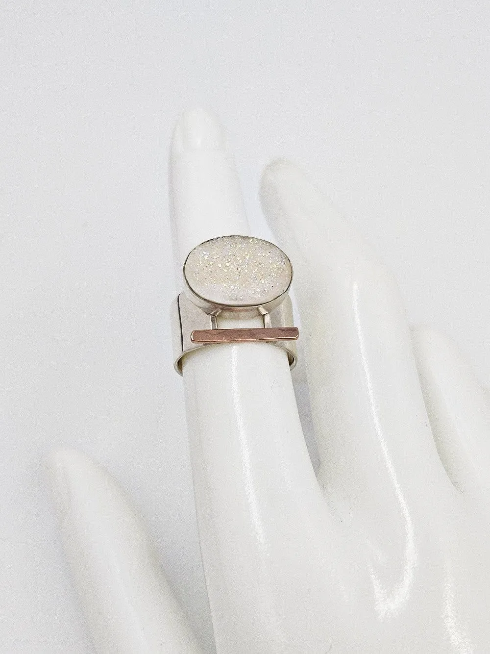 Artisan Made Sterling 14k Drusy Quartz Crystal Bold Modernist Cocktail Ring