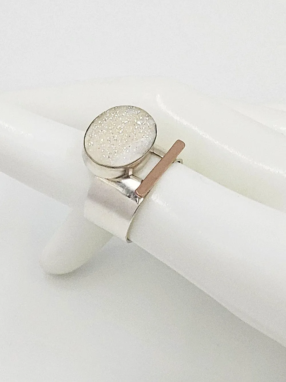 Artisan Made Sterling 14k Drusy Quartz Crystal Bold Modernist Cocktail Ring