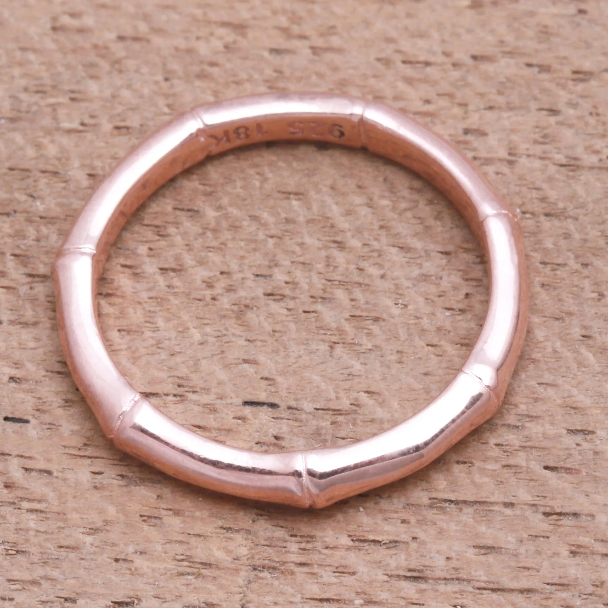 Bamboo Regeneration Bamboo Motif Silver Band Ring Bathed in 18k Rose Gold