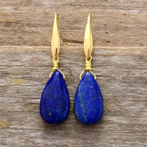 Blue Teardrop Natural Stone Earnings