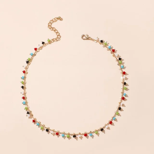 Bohemian Colorful Beaded Necklace for Women Charms Tassel Clavicle Chain Chockers Handmade Party Jewelry collares