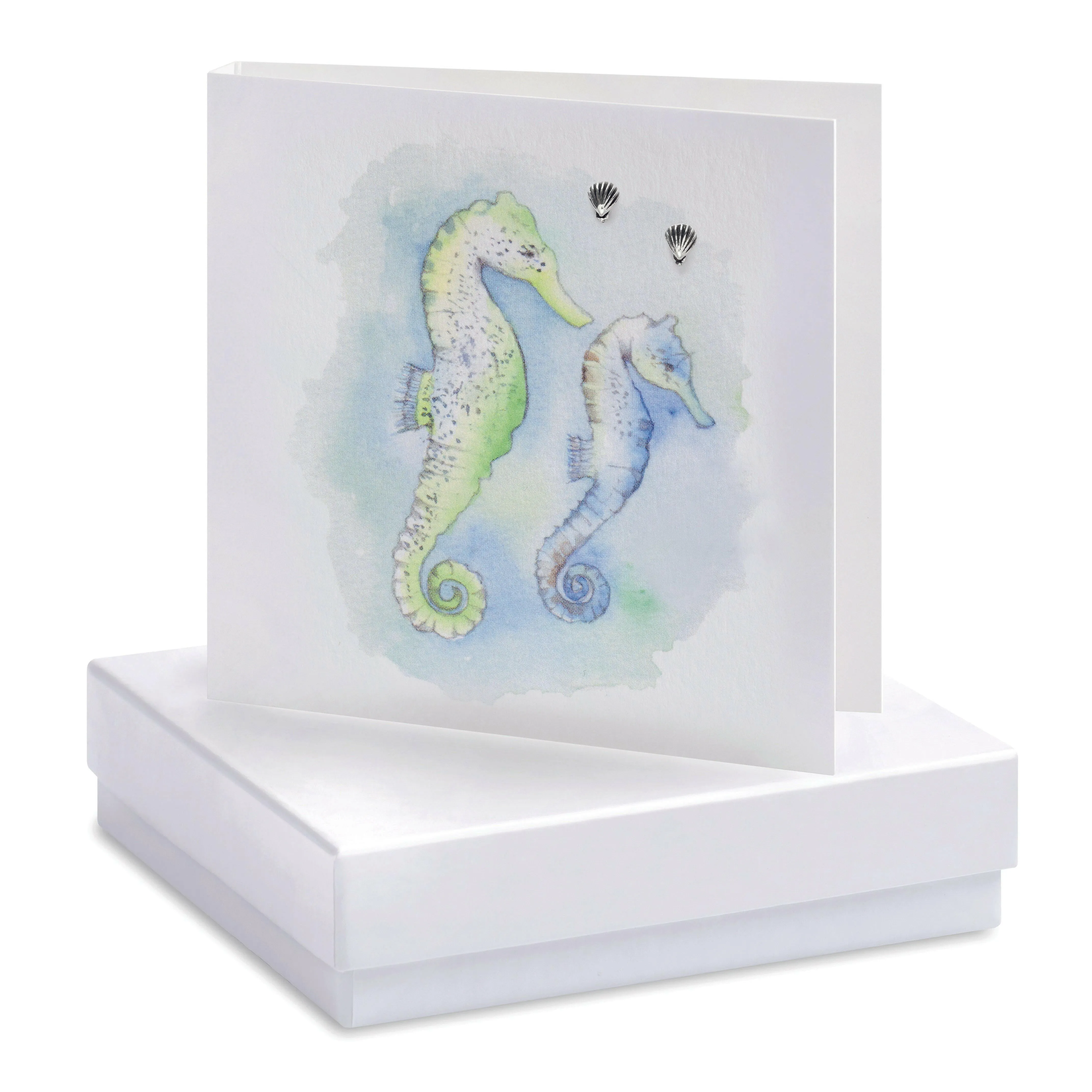 Boxed Sterling Silver Stud Shell Earrings on a Seahorse Card - Unique Ocean-inspired Jewelry