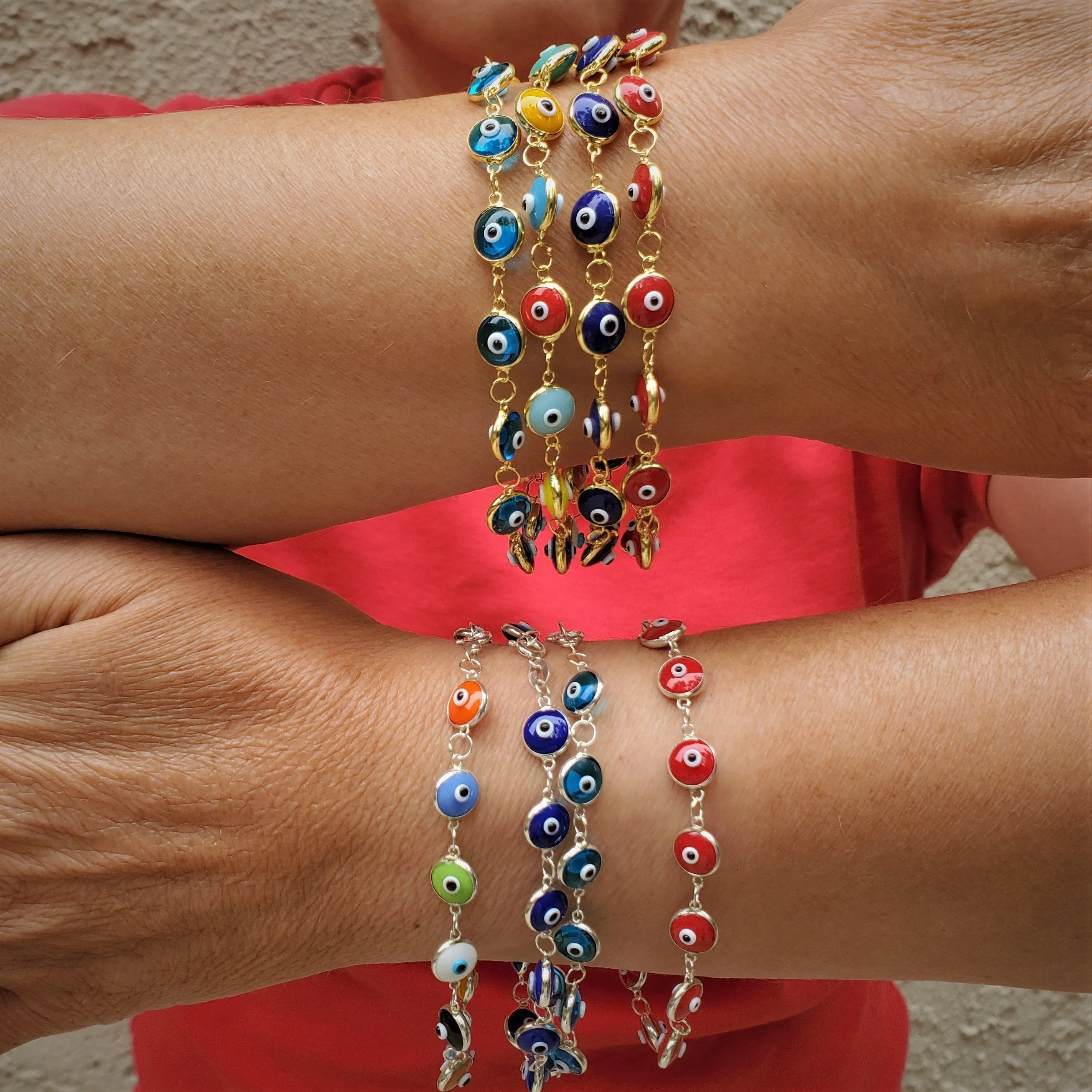 Colorful Evil Eye Bracelets in Gold and Silver