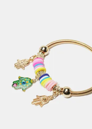 Colorful Hamsa Hand Charm Coil Bracelet