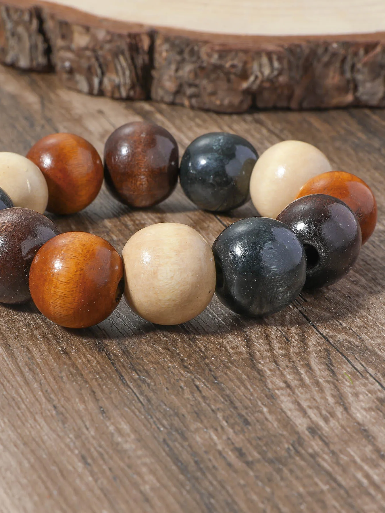 Colorful Wooden Beaded Bracelet for Women Men Stretchy Stackable Bracelets