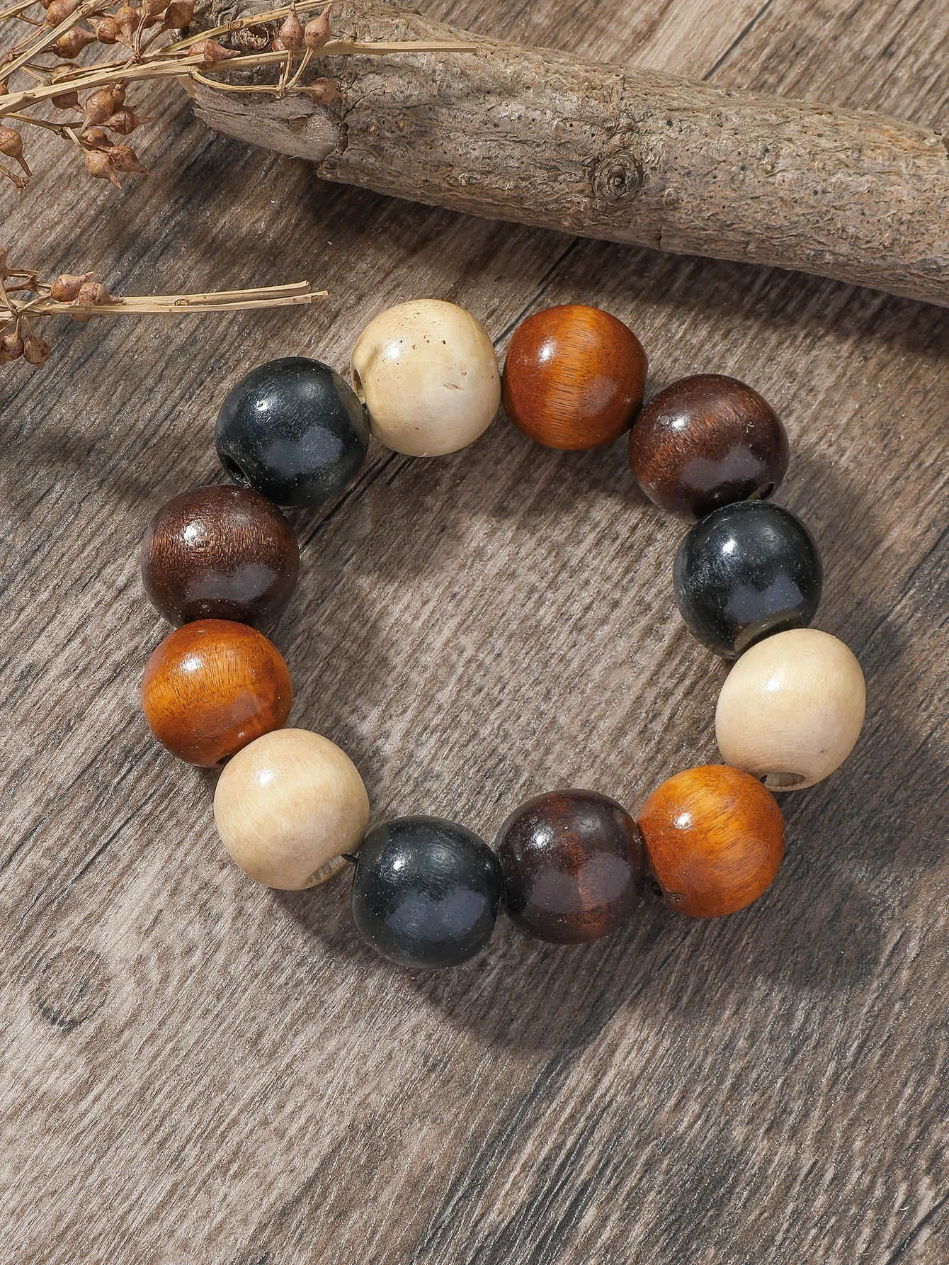 Colorful Wooden Beaded Bracelet for Women Men Stretchy Stackable Bracelets