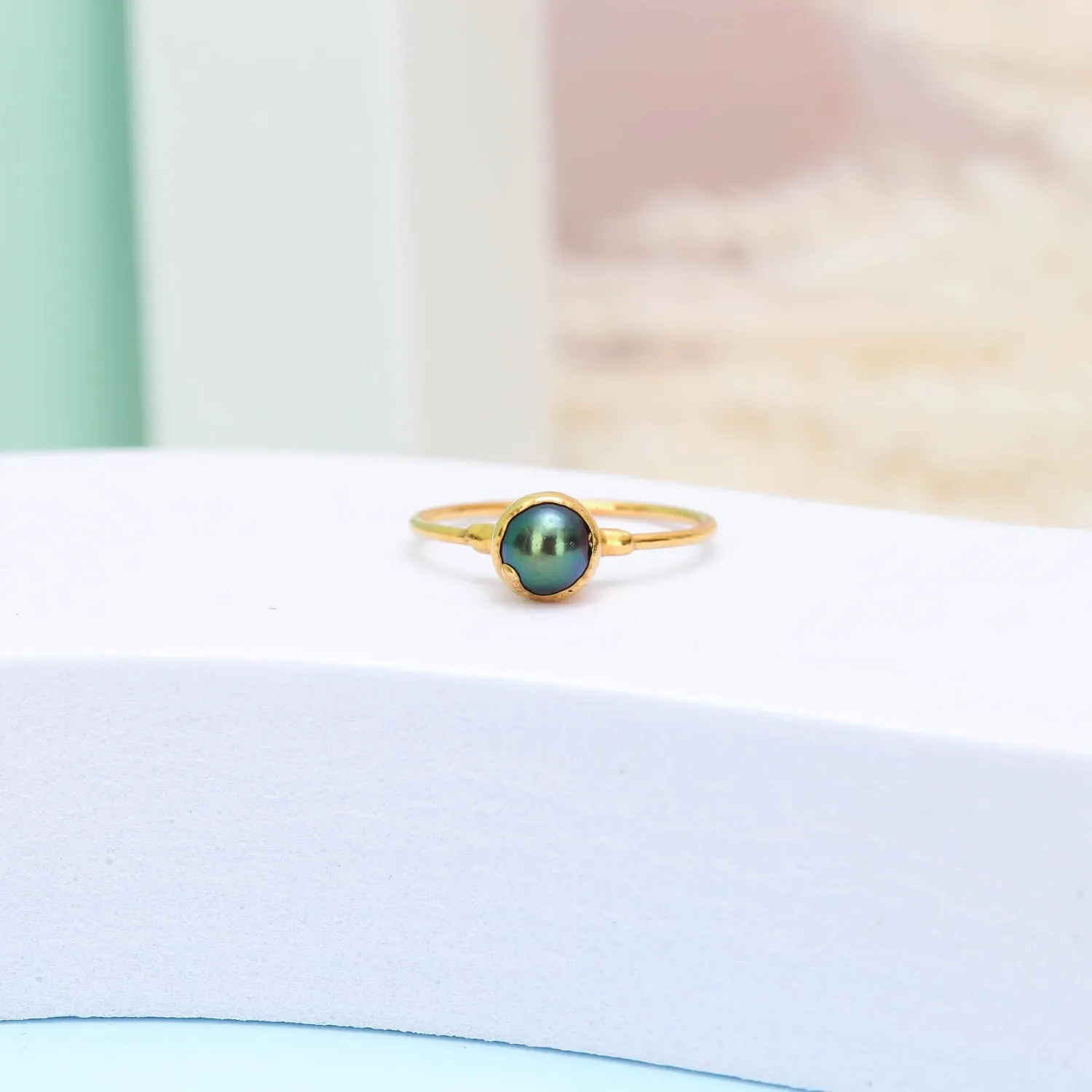 Dainty Black Pearl Ring • Gold Filled • Minimalist June Birthstone Gift • Real Raw Pearl • Whimsigoth • Cute Handmade Summer Jewelry