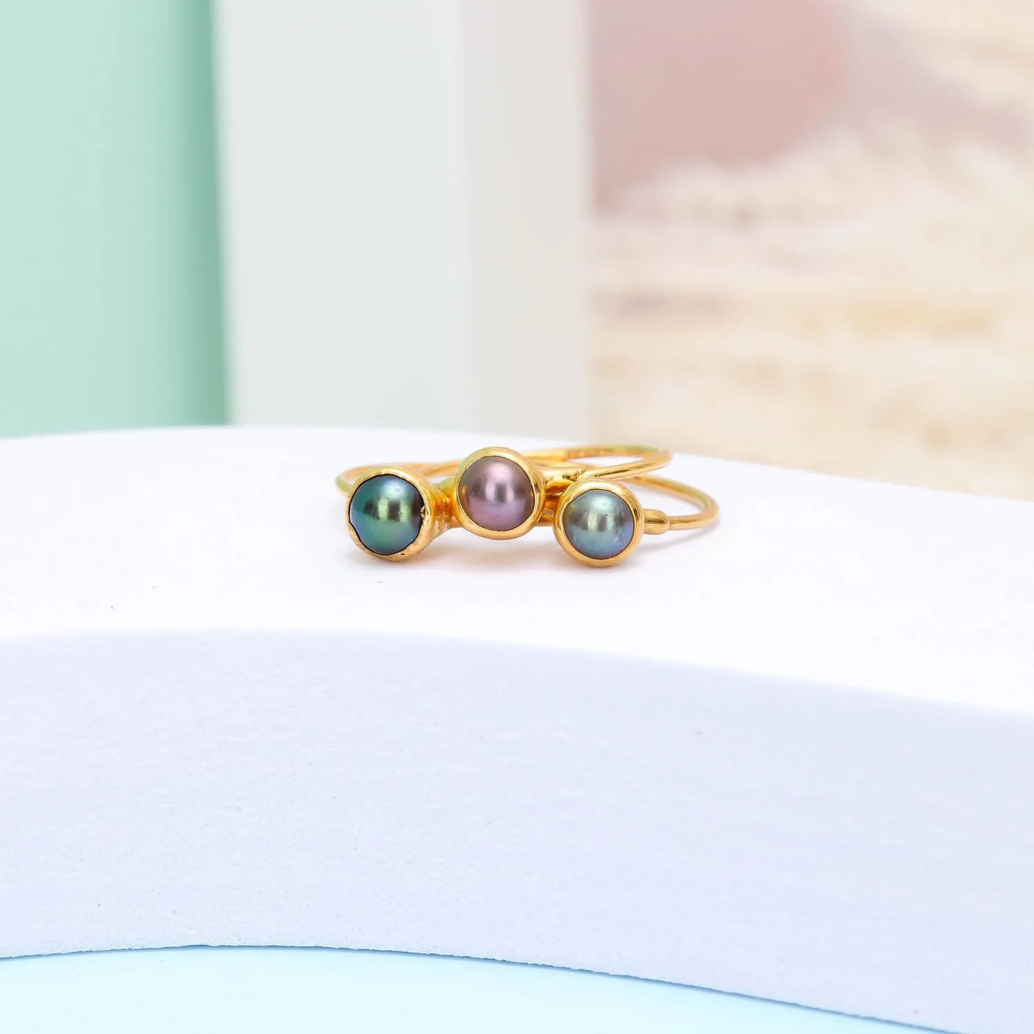 Dainty Black Pearl Ring • Gold Filled • Minimalist June Birthstone Gift • Real Raw Pearl • Whimsigoth • Cute Handmade Summer Jewelry