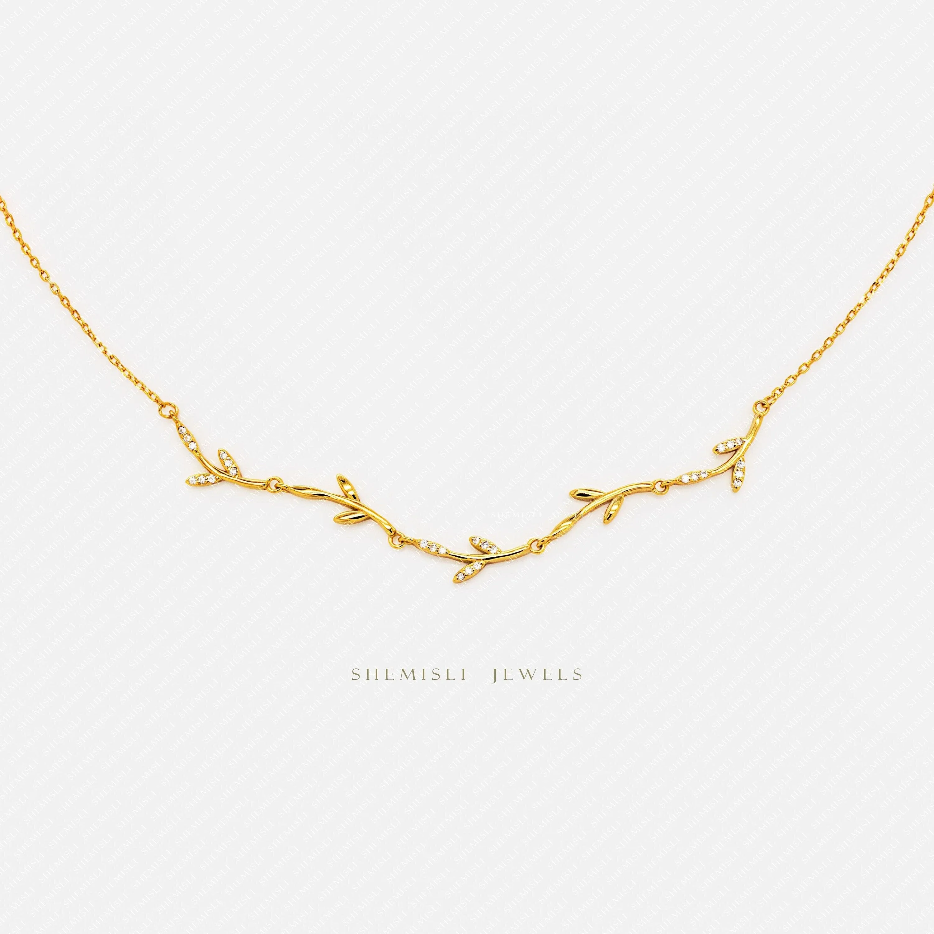 Dainty Leaf CZ Links Necklace, Silver or Gold Plated  (16" 2") SHEMISLI - SN017