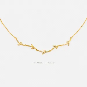 Dainty Leaf CZ Links Necklace, Silver or Gold Plated  (16" 2") SHEMISLI - SN017