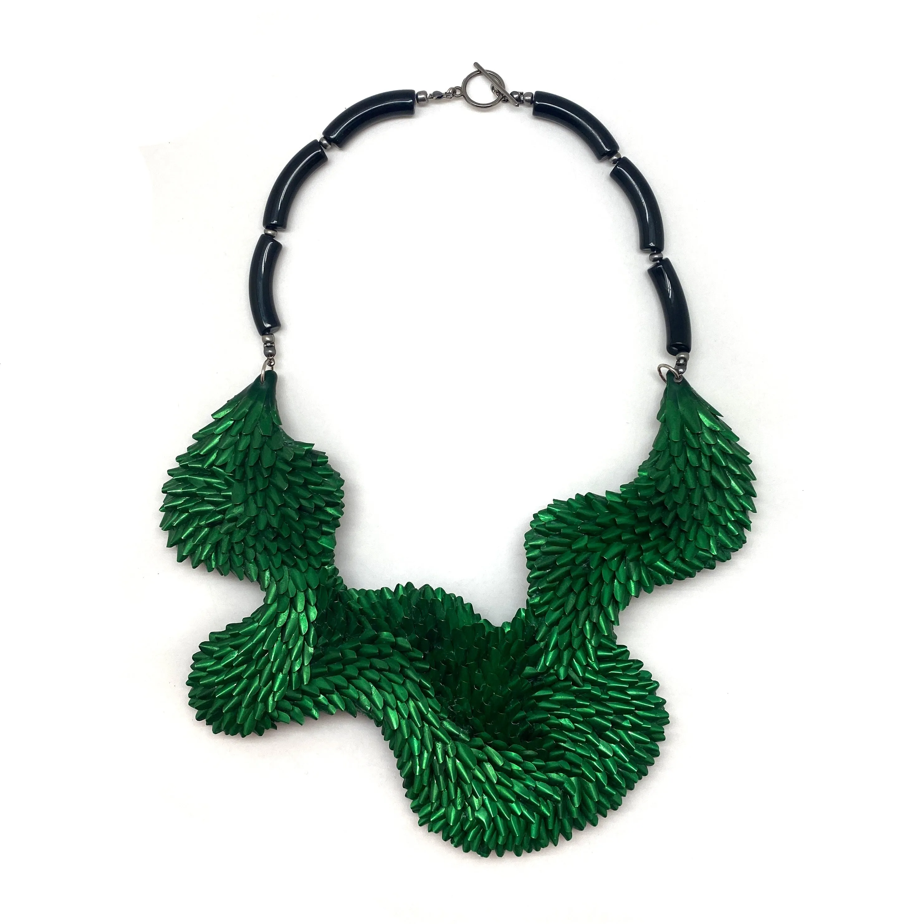 Dark Green Textured Aluminum Necklace